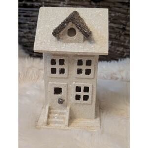 Vintage Christmas White Frosted Wood House 7.5" Holiday Village Decor
